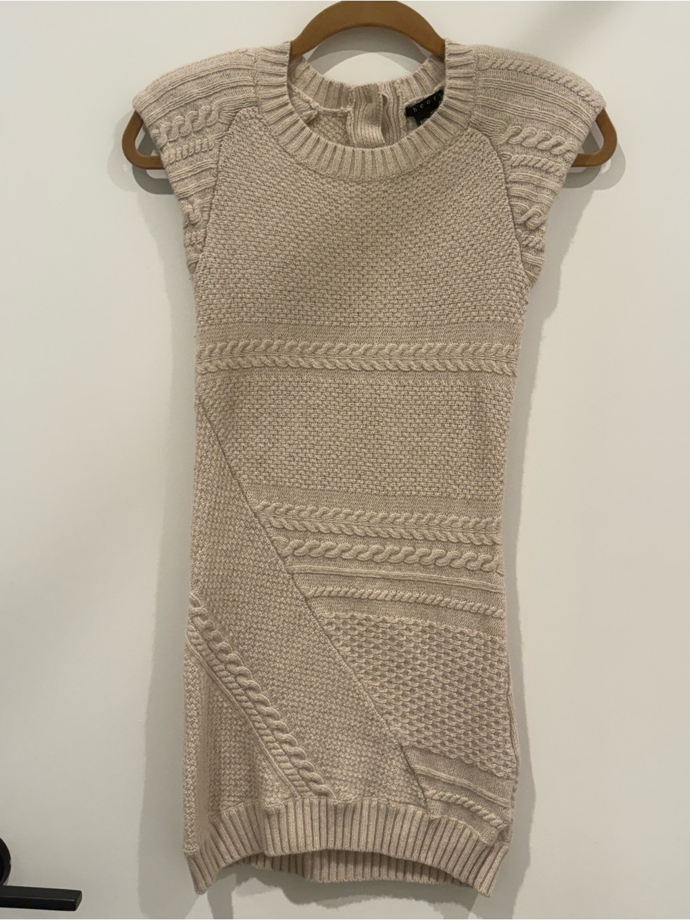 Theory Cream Cable Knit Sleeveless Mini Dress